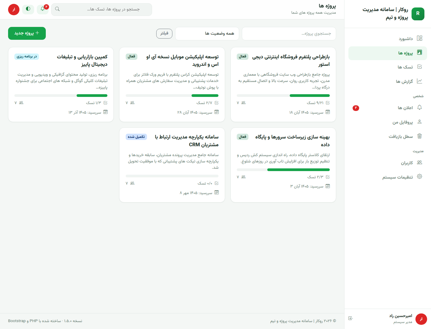 فهرست پروژه های روکار